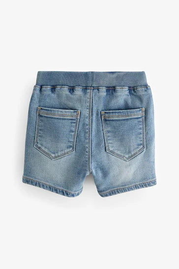 |Boy| Shorts Jeans Em Jersey Pull-On - Azul Médio (3 Meses - 7 Anos)