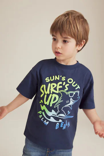 |Boy| Camiseta De Personagem De Manga Curta - Tubarão da Marinha (3 meses a 7 anos)