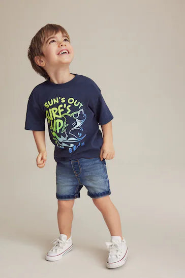 |Boy| Camiseta De Personagem De Manga Curta - Tubarão da Marinha (3 meses a 7 anos)