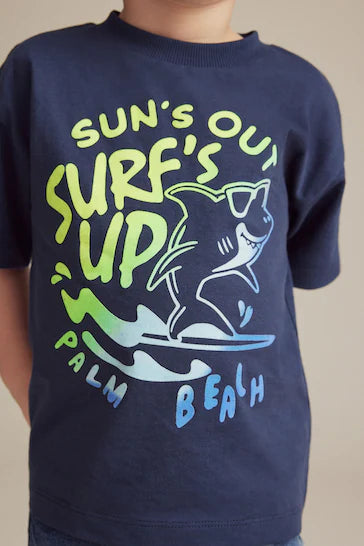 |Boy| Camiseta De Personagem De Manga Curta - Tubarão da Marinha (3 meses a 7 anos)