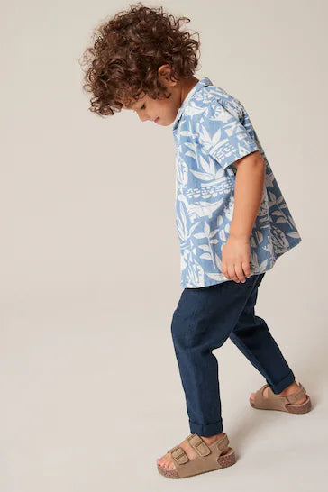 |Boy| Calças Pull-On De Linho - Azul Marinho (3 meses - 7 anos)