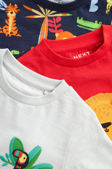 |Boy| Camisetas de manga curta com personagens, pacote com 3 - vermelho/cinza (3 meses a 7 anos)