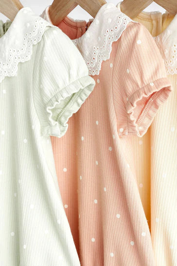 |BabyGirl| Macacão Bloomer Para Bebê Com 3 Unidades - Green/ Lemon / Apricot Lace Collar