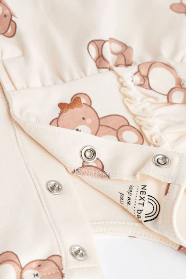 |BabyGirl| Pacote De 3 Macacões Para Bebê - Pink/Cream Bows & Bears