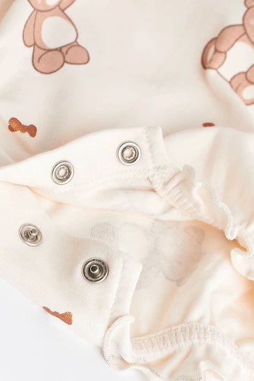 |BabyGirl| Pacote De 3 Macacões Para Bebê - Pink/Cream Bows & Bears