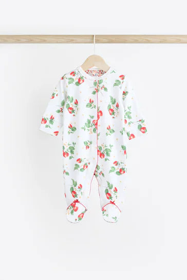 |BabyGirl| Conjunto De Pijamas Para Bebês Com 4 Pés - Vermelho/Branco (0 a 3 anos)
