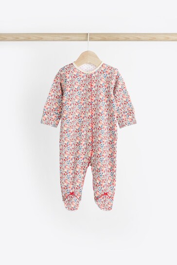 |BabyGirl| Conjunto De Pijamas Para Bebês Com 4 Pés - Vermelho/Branco (0 a 3 anos)