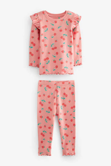 |BigGirl| Pijama de costela vermelho/rosa com 3 pacotes (9 meses a 16 anos)