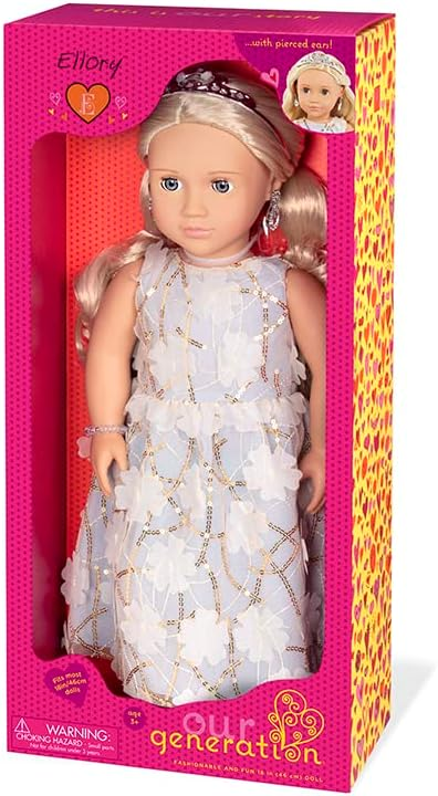 Our Generation – Boneca de 45 cm com vestido floral – Cabelo loiro e olhos azuis – Acessórios de joalharia – Brincadeira de faz de conta – Brinquedos para crianças a partir dos 3 anos – Ellory