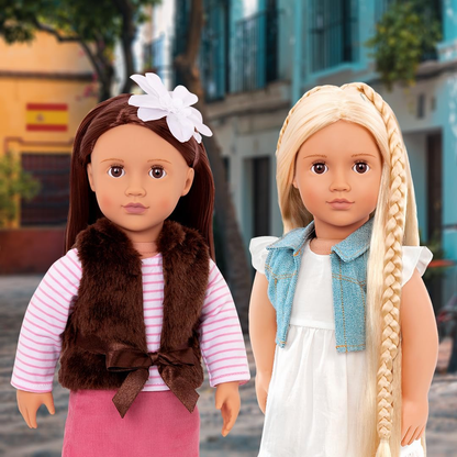 Boneca da moda Phoebe da Our Generation, atividade infantil, boneca de 46 cm com roupa completa e acessórios, incluindo extensões de cabelo e pente, brinquedos de brincadeira para crianças, perfeitos para aventuras de brincadeiras infantis