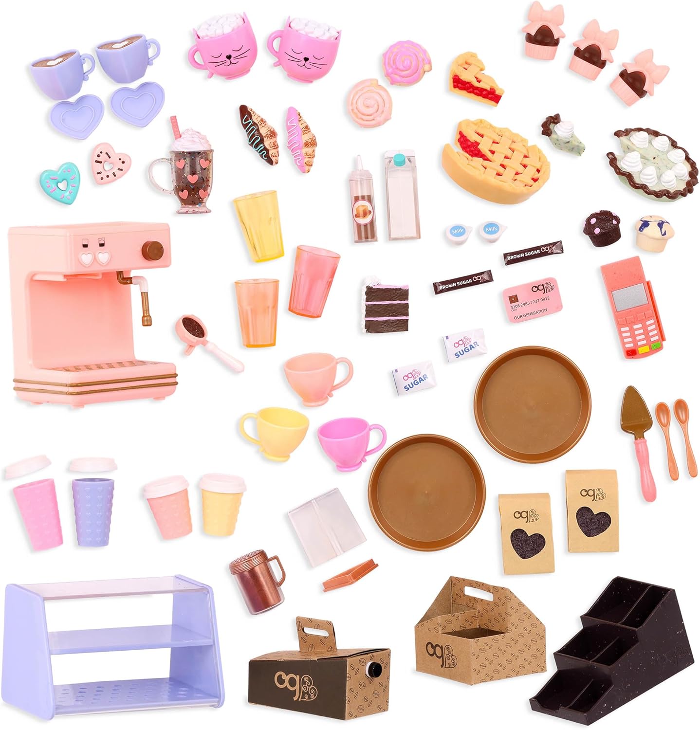 A Nossa Geração – Acessórios para Bonecas de 18 Polegadas – Conjunto de Brinquedos para Cafetaria – Artigos Alimentares – Brincadeira de Faz de Conta 3+ Anos – Love U Latte