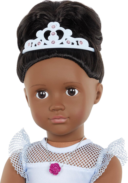 A Nossa Geração - Boneca Floral para Iniciantes de 46 cm - Rosalind - Cabelo e olhos castanhos escuros - 3 roupas e acessórios de estilo em caixa de oferta - Brincadeira de faz de conta - Brinquedos para crianças a partir dos 3 anos