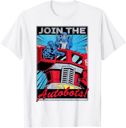 T-shirt com poster retro do Transformers Optimus Prime juntando-se aos Autobots