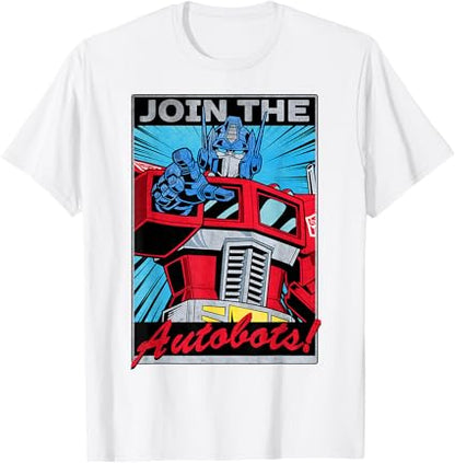 T-shirt com poster retro do Transformers Optimus Prime juntando-se aos Autobots