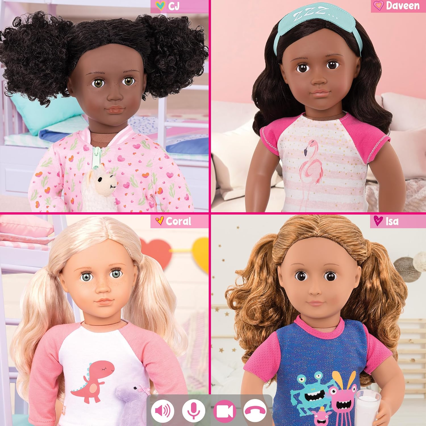 A Nossa Geração Sonhe Brilhante, Durma Bem - Conjunto de Pijama com Estampado Dinossauro Incluindo Brinquedo de Peluche Dino para Bonecas de 18 Polegadas - Conjunto de 4 Peças