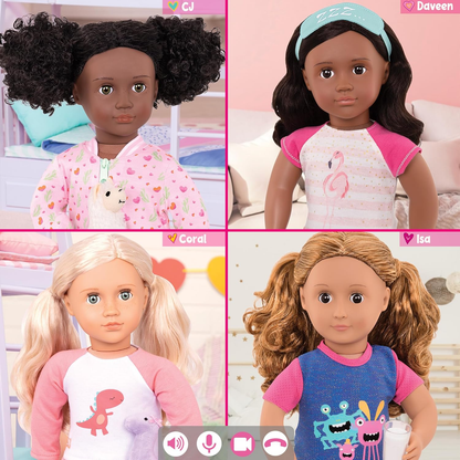 A Nossa Geração Sonhe Brilhante, Durma Bem - Conjunto de Pijama com Estampado Dinossauro Incluindo Brinquedo de Peluche Dino para Bonecas de 18 Polegadas - Conjunto de 4 Peças