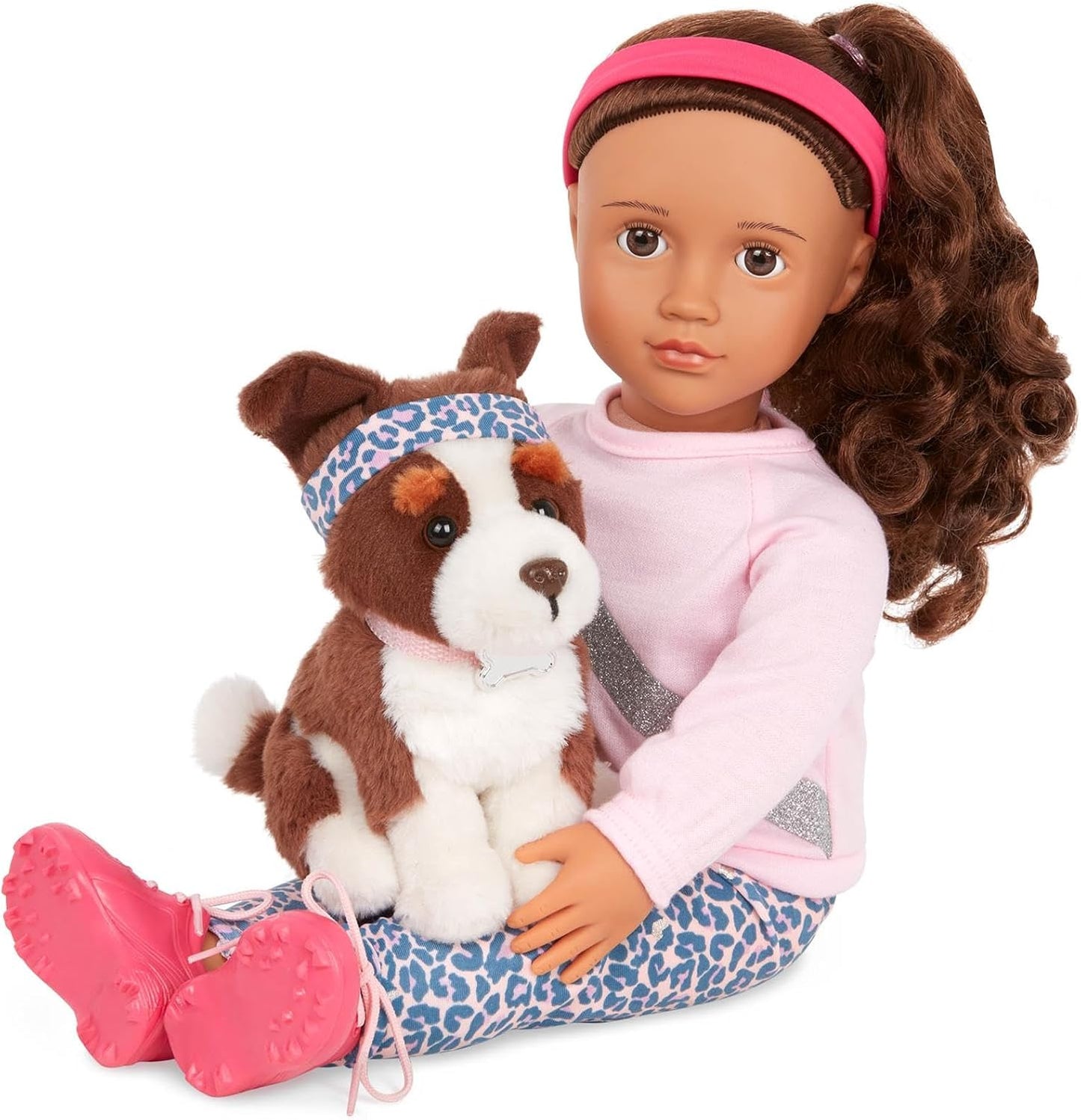 Conjunto de treino de agilidade para bonecas Our Generation 45 cm com animais de estimação Natalia e Nillie – Acessórios de brincadeira de 46 cm para bonecas e cães – Brinquedo de faz de conta educativo para crianças a partir de 3 anos