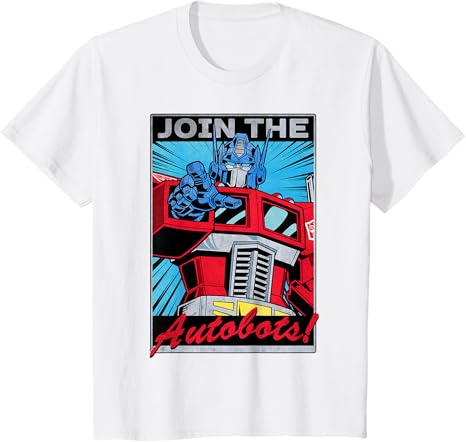T-shirt com poster retro do Transformers Optimus Prime juntando-se aos Autobots