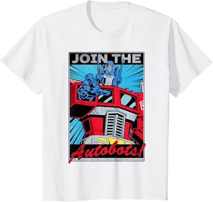 T-shirt com poster retro do Transformers Optimus Prime juntando-se aos Autobots
