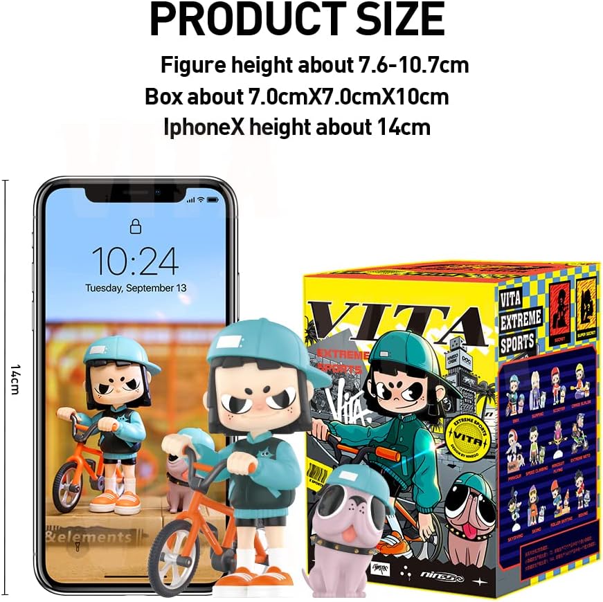 Conjunto POP MART VITA Radical Sports Series (12 caixas) 2,5 polegadas, personagem articulado, design premium, presentes para mulheres, caixa surpresa de decoração de mesa favorita dos fãs, brinquedo colecionável, arte, boneco de ação
