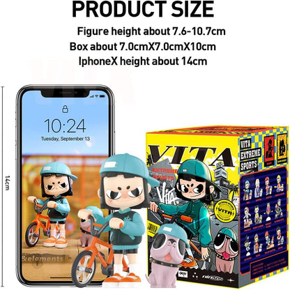 Conjunto POP MART VITA Radical Sports Series (12 caixas) 2,5 polegadas, personagem articulado, design premium, presentes para mulheres, caixa surpresa de decoração de mesa favorita dos fãs, brinquedo colecionável, arte, boneco de ação