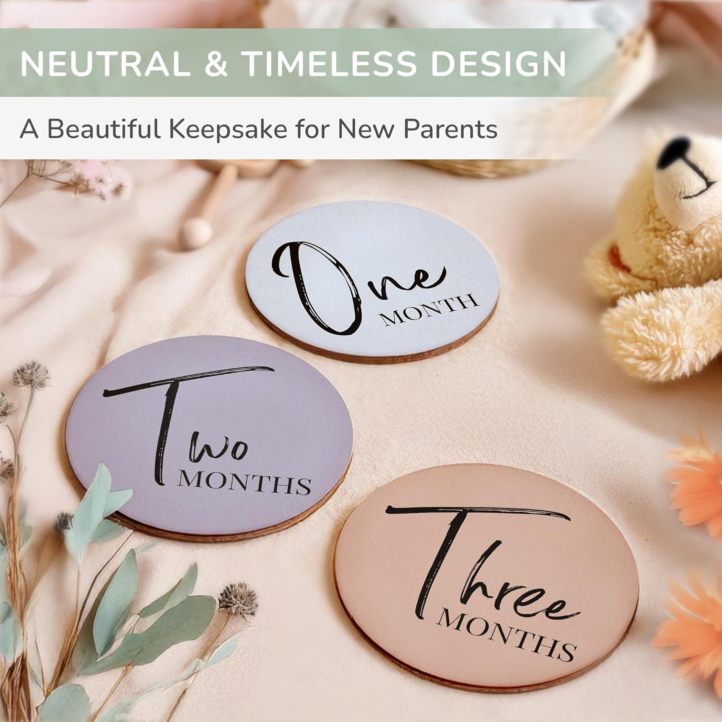 Discos marcadores de marcos mensais Tiny Trees Baby - Cartões de marcos mensais frente e verso para bebés, acessórios para fotos para anúncio de bebé, placas neutras para recém-nascidos, meninos e meninas