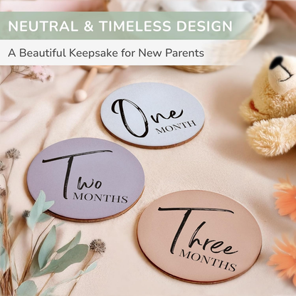 Discos marcadores de marcos mensais Tiny Trees Baby - Cartões de marcos mensais frente e verso para bebés, acessórios para fotos para anúncio de bebé, placas neutras para recém-nascidos, meninos e meninas