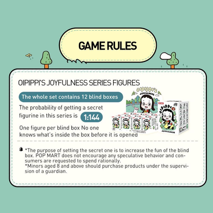 Conjunto completo de bonecos da série Joyfulness da POP MART OIPIPPI (12 caixas) 2,5 polegadas, personagem articulado, design premium, presentes para mulheres, caixa surpresa favorita dos fãs