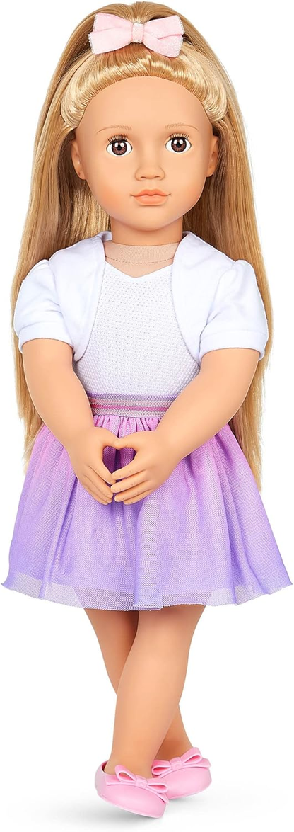 Our Generation - 46 cm - Boneca de moda com tema de laço - Thea - Cabelo loiro e olhos castanhos - 3 roupas e acessórios de estilo em caixa de oferta - Brincadeira de faz de conta - Brinquedos para crianças de 3 anos