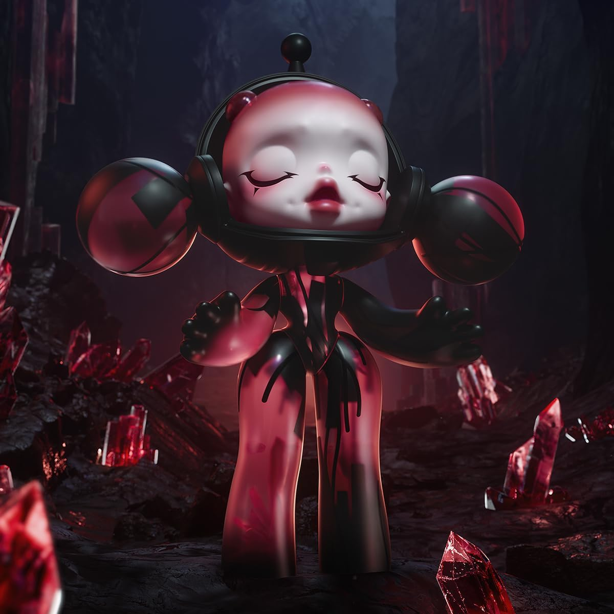 POP MART MEGA α SKULLPANDA 400% Cristal Vermelho Articulado Personagem Design Premium Presentes para Mulheres Brinquedo Colecionável Favorito dos Fãs Figura de Acção de Brinquedo