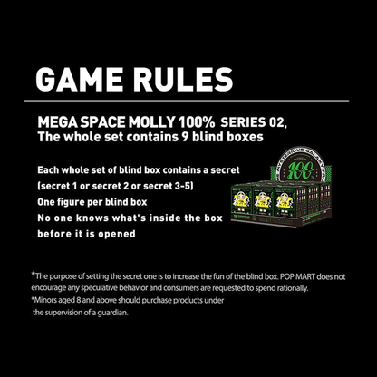 POP MART MEGA SPACE MOLLY 100% Série 2 Figuras Personagens Colecionáveis Conjunto Completo (9 Caixas) 2,5 polegadas Personagem Articulado Design Premium presentes para mulheres Caixa surpresa Favorita dos Fãs Brinquedo Colecionável