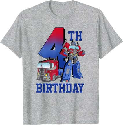 T-shirt com poster comemorativo do 4º aniversário do Optimus Prime de Transformers com efeito degradé
