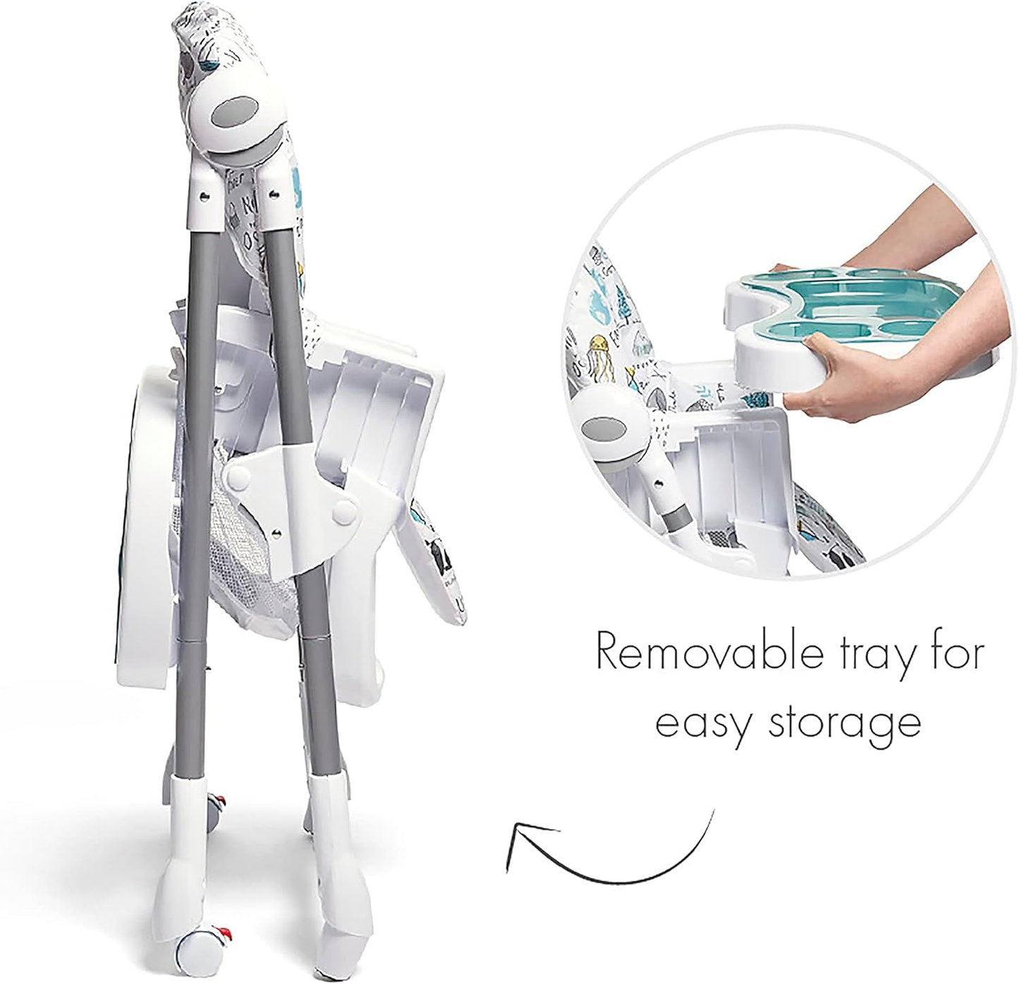 Cadeira de refeição ajustável Mamas & Papas Snax, reclinável, dobrável com tabuleiro amovível, Happy Planet