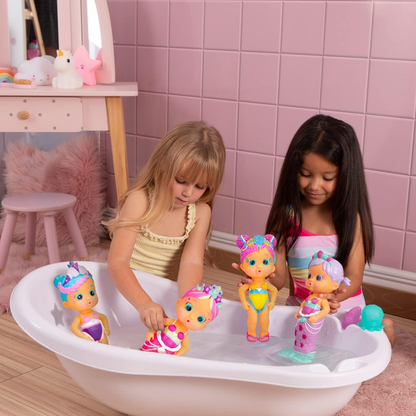 BLOOPIES Magic Tail Mermaids Boneca Millie Mermaid com cauda brilhante removível e o seu amigo marinho; Esguicha água e faz bolhas - Brinquedo de banho e brincadeira para meninos e meninas