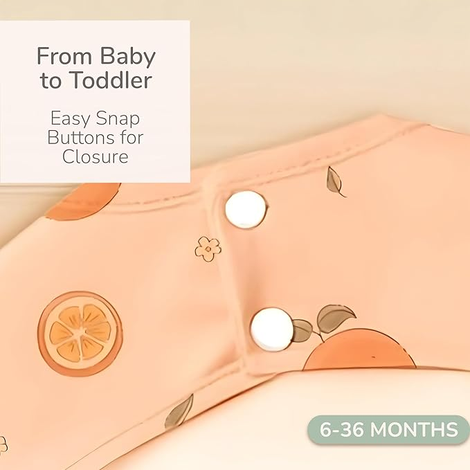 Babete de manga comprida Tiny Trees para bebé com bolso – Macacão impermeável para desmame, blusa grande para bebé e criança dos 6 aos 36 meses – Fácil de limpar, leve, resistente a manchas, à prova de puxões e lavável à máquina