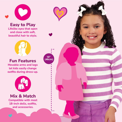 Boneca e Cavalo Elara e Lumina da Nossa Geração - Dupla de Boneca e Penteado de Potro de 18 polegadas, Cabelo Rosa, Brinquedo de Pentear Potro, Acessórios de Cabelo, Macacão Lilás, Para Crianças a partir dos 3 Anos