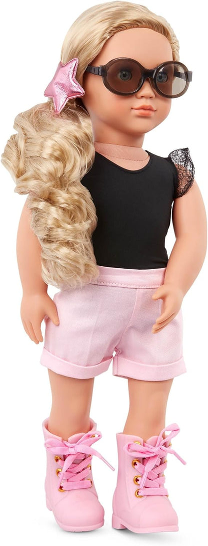A Nossa Geração – Boneca Starry Fashion Starter de 45 cm – Stella – Cabelo loiro e olhos azuis – 3 roupas e acessórios de estilo em caixa de oferta – Brincadeira de faz de conta para maiores de 3 anos