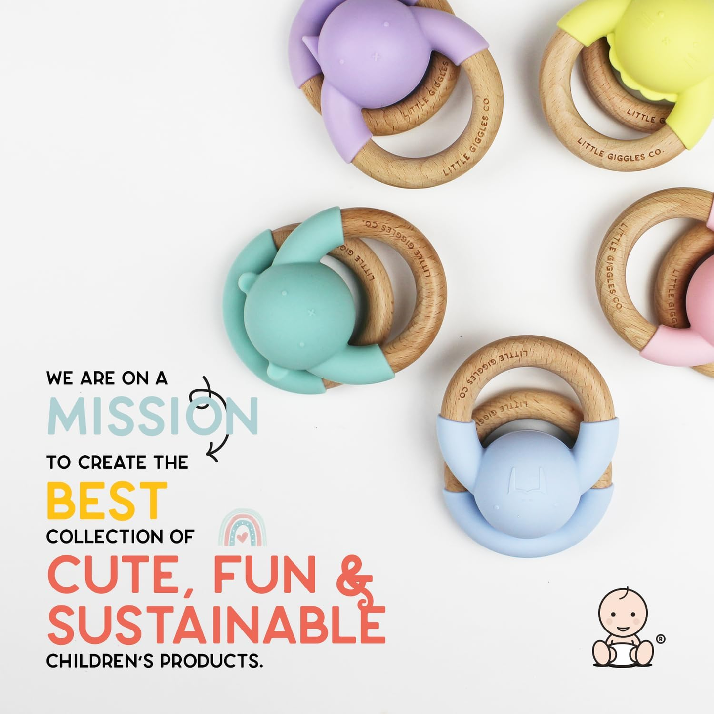 Conjunto de Mordedor de Mordedor de Mordida Little Giggles Co.® Walrus - Anel de Silicone para Mordida e Chocalho para Bebé, Brinquedos Sensoriais e de Dentição de Fácil Aderência, Artigos Essenciais e Presentes para Bebé Lindamente Feitos