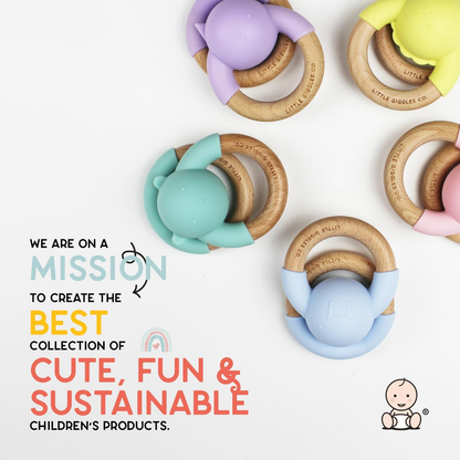 Conjunto de Mordedor de Mordedor de Mordida Little Giggles Co.® Walrus - Anel de Silicone para Mordida e Chocalho para Bebé, Brinquedos Sensoriais e de Dentição de Fácil Aderência, Artigos Essenciais e Presentes para Bebé Lindamente Feitos