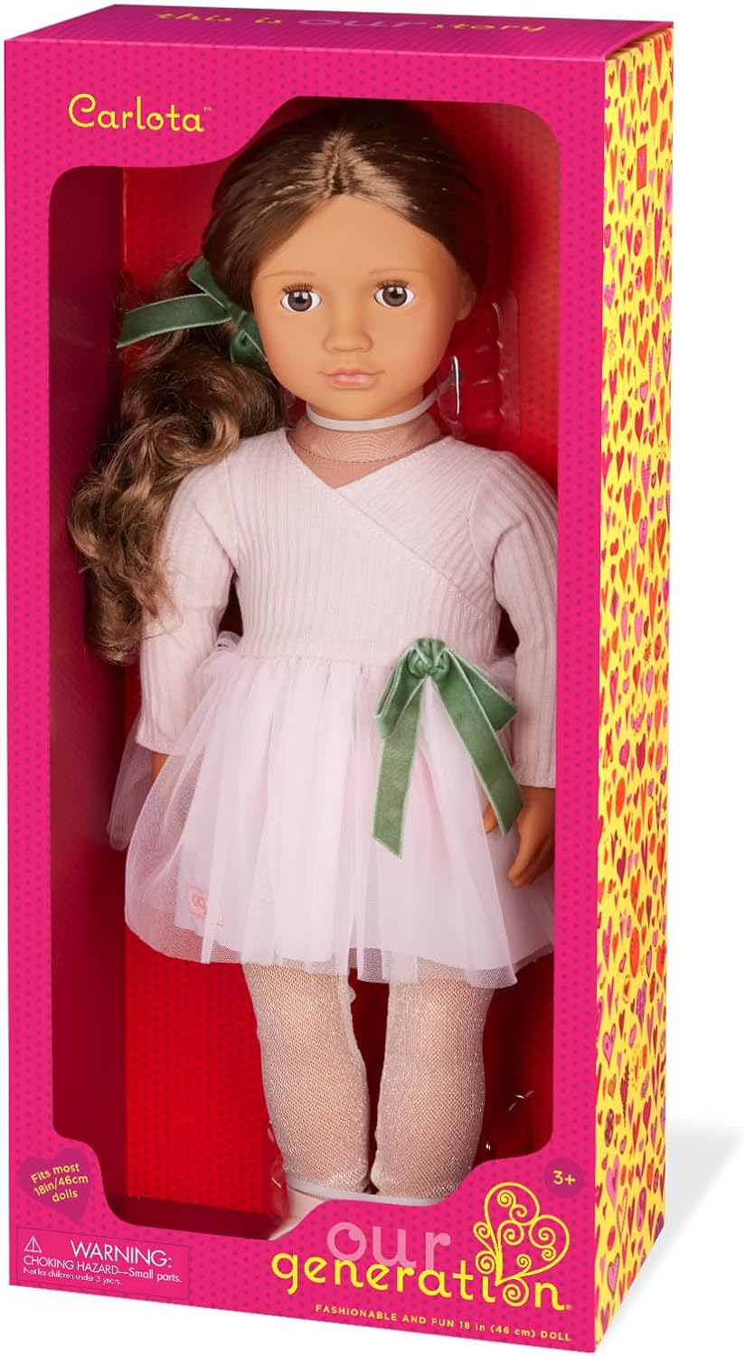 Our Generation Boneca bailarina Carlota de 45 cm com braços e pernas giratórias, características realistas, roupa de ballet e acessórios - ideal para brincadeiras criativas e aventuras de estilo