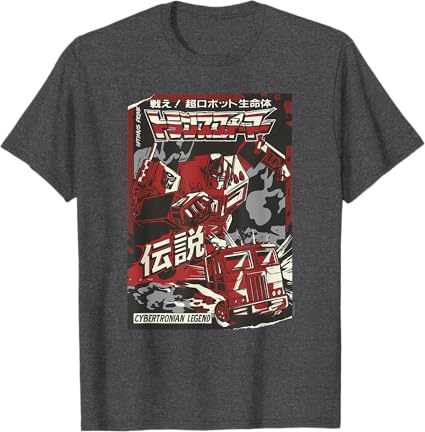T-shirt Transformers Optimus Prime Capa de Banda Desenhada Japonesa Cybertroniana