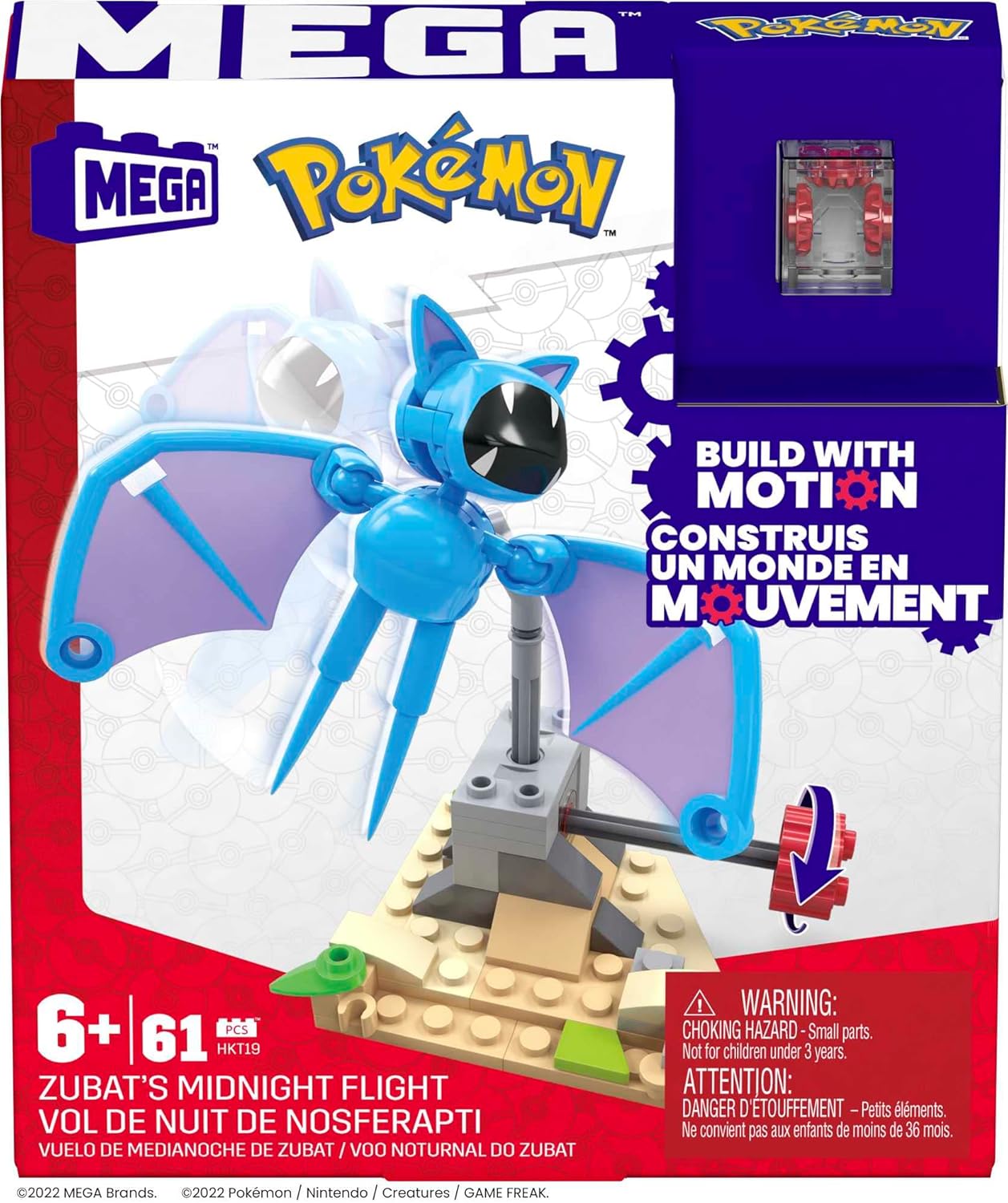 MEGA Pokémon Action Figure Building Toys, Zubat's Midnight Flight com 61 peças e movimento de voo, 1 personagem articulado, ideia de presente para crianças, HKT19