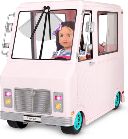 Camião de gelados Sweet Stop da Our Generation (rosa) – Conjunto de carrinha de gelados para bonecas de 45 cm – Inclui 129 acessórios