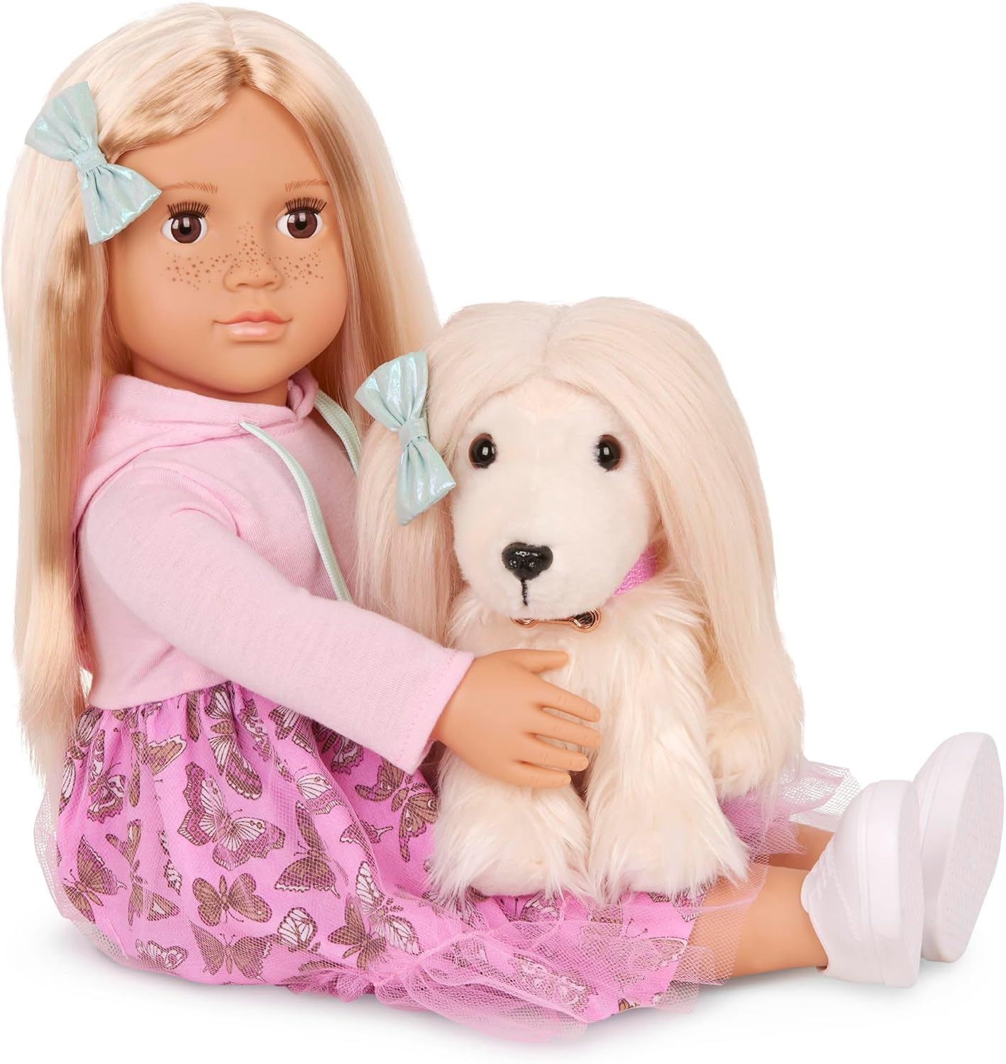 A Nossa Geração Hattie & Bella – Dupla de Bonecas e Cãozinhos de 18 Polegadas, Nody Macio, Peluche para Cão e Acessórios de Higiene