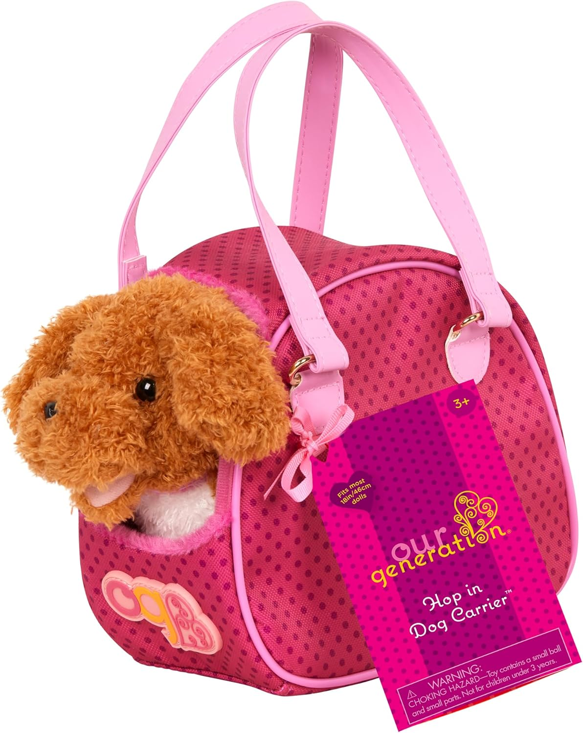 A Nossa Geração – Caniche de Peluche – Bolsa para Transporte de Animais de Estimação – Acessórios para Bonecas de 18 Polegadas – Peluches – Crianças a partir dos 3 Anos – Transportadora para Cães Hop in