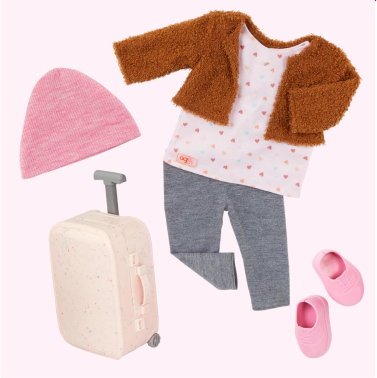 Our Generation Lisandra - Boneca de Viagem de 45 cm com Mala de Rodinhas, Características Realistas e Equipamento de Viagem - Roupa e Acessórios para Bonecas Compatíveis - Idades 3+