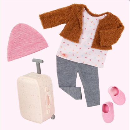 Our Generation Lisandra - Boneca de Viagem de 45 cm com Mala de Rodinhas, Características Realistas e Equipamento de Viagem - Roupa e Acessórios para Bonecas Compatíveis - Idades 3+