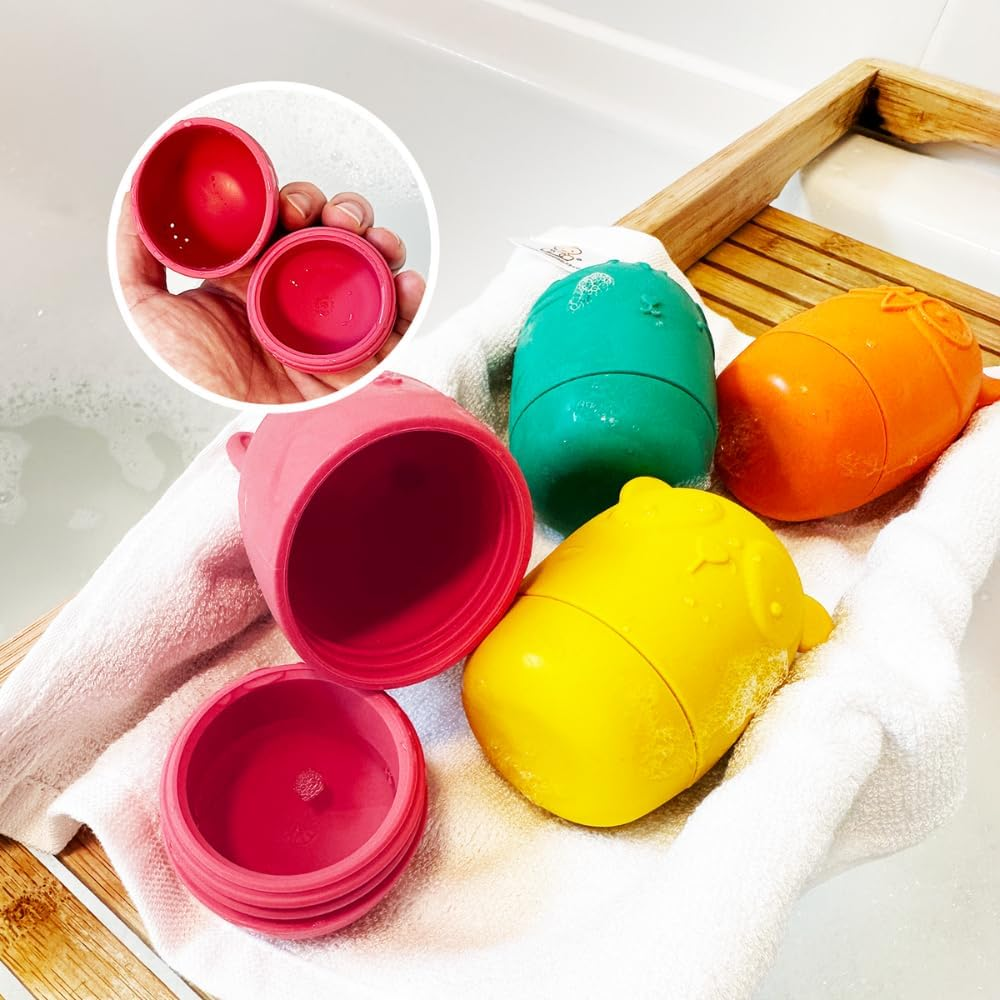 Conjunto de brinquedos para banho Little Giggles Co. - Personagem animal, fácil de limpar, brinquedos esguichadores de banho feitos de silicone fácil de apertar (conjunto de esguichadores de banho)