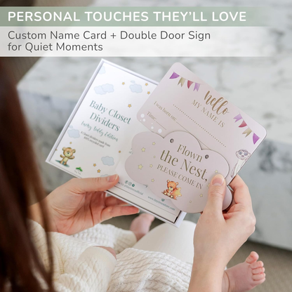 Conjunto de presentes para marcos de bebé Tiny Trees - Caixa de presentes e lembranças premium - Cartões de marcos, divisórias de armário, placa de boas-vindas e placa de sono - Presentes perfeitos para pais recém-nascidos