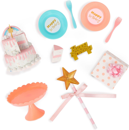 A Nossa Geração – Boneca de Aniversário de 45 cm – Olhos Castanhos Realistas e Cabelo Loiro Escuro Ondulado – Chapéu de Festa, Bolo e Acessórios Comemorativos – Brincadeira de Faz de Conta – Brinquedos para Crianças a partir dos 3 Anos – Romy